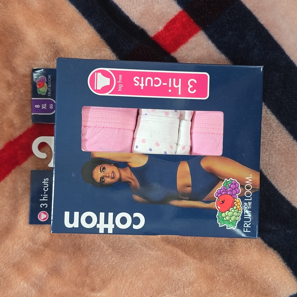 Fruit of the Loom ladies 3 pack hi-cut panty. Size: 8 XL.